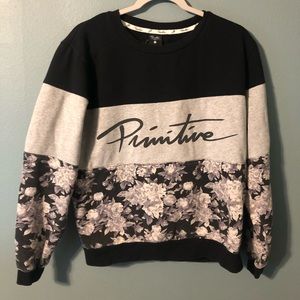 Primitive Black Gray Floral Color Block Sweatshirt